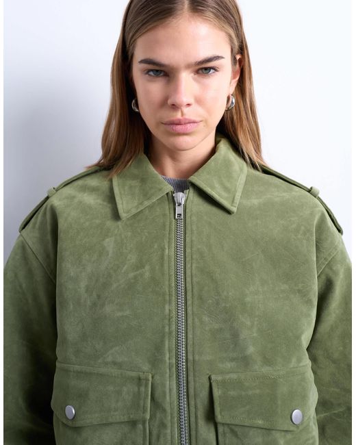 TOPSHOP Green – bomberjacke aus wildlederimitat