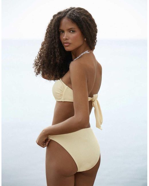 4th & Reckless Brown Crinkle Pearlescent Ring Detail Bandeau Bikini Top Co-ord