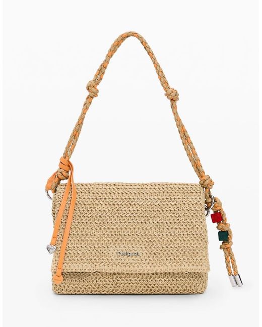 Desigual Natural Medium Raffia Bag With Charms