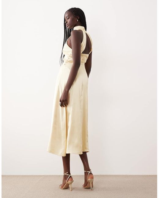 Pretty Lavish Natural Satin High Neck Cut Out Back Midaxi Dress