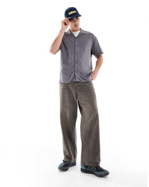 Camicia A Maniche Corte Scuro Con Rever di Jack & Jones in Gray da Uomo