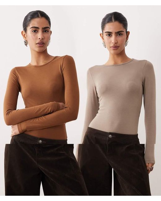 JJXX Set Van 2 Body's Met Lange Mouwen in het Natural