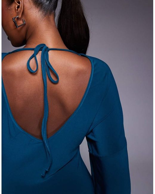 ASOS Blue Long Sleeve Mini Dress With Gauged Detail