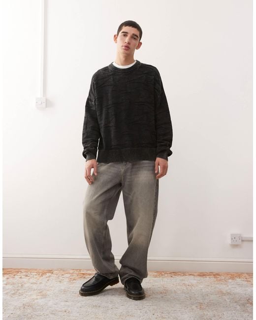 Weekday Black Boxy Fit 3d Texture Effect Jumper for men