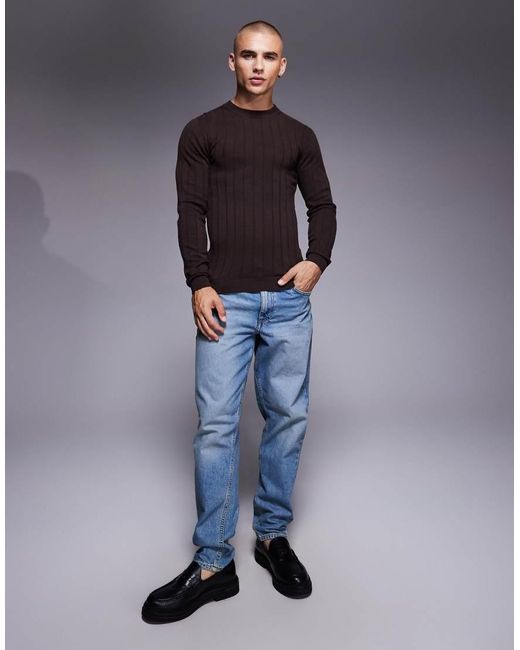 ASOS Blue Muscle Fit Long Sleeve Knitted Rib T-Shirt for men