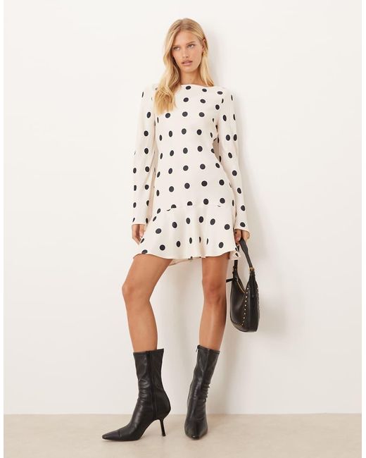 ASOS Natural Satin Angel Sleeve Drop Waist Mini Dress