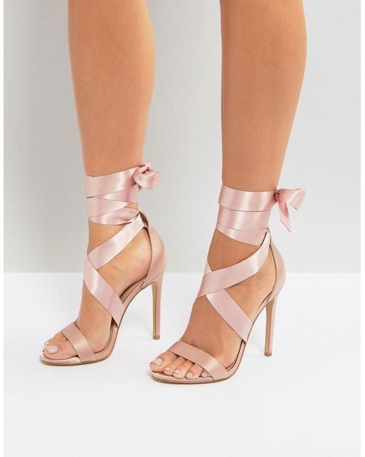 Bright Pink Satin Diamanté Trim 2 Part Stiletto Heel Sandals | New Look