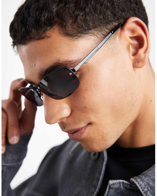 ASOS Black Rectangle Metal Sunglasses for men