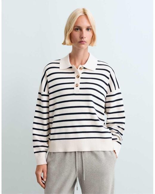 Oysho Red Striped Knit Polo Jumper