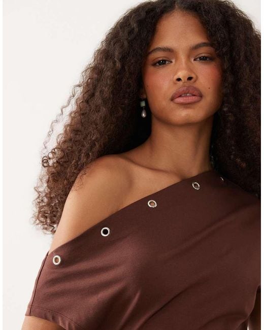 ASOS Natural Eyelet Detail Off The Shoulder Mini Dress