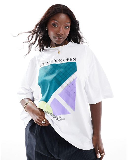 ASOS White Asos Design Curve Oversized T-shirt With New York Open Tennis Graphic