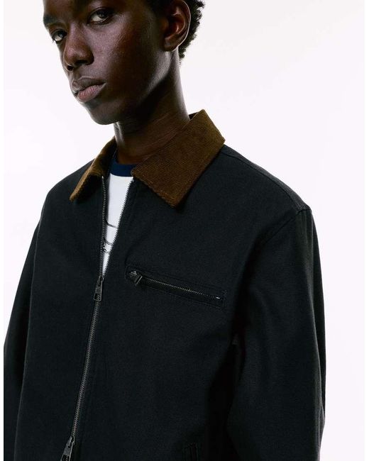 Pull&Bear Black Jacket With Corduroy Collar for men