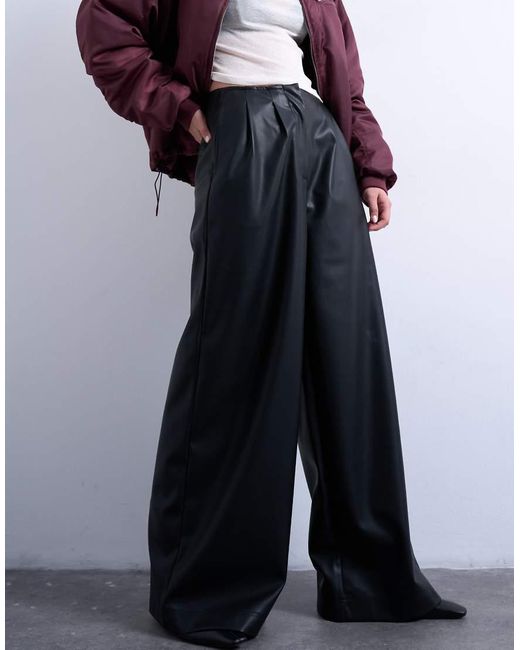 TOPSHOP Blue Faux Leather Super Wide Leg Trouser