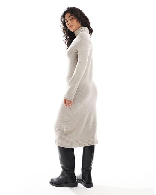 Brave Soul Natural Oversized Knitted Rollneck Maxi Dress