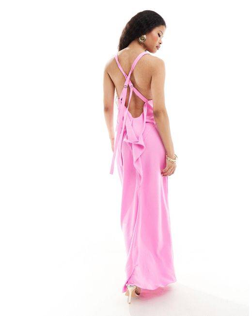 ASOS Pink Asos Design Petite Satin Cowl Back Maxi Dress With Buckle Strap Detail