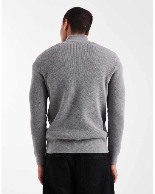 Only & Sons Gray Ribbed Half Zip Jumper for men