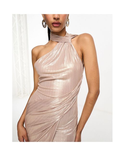 ASOS Natural One Shoulder Draped Maxi Dress With Tie Detail