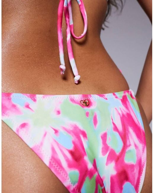 Slip Bikini Con Stampa Astratta E Allacciatura Laterale di Candypants in Pink