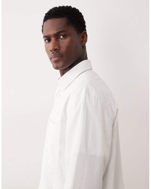Mango White Classic 100% Cotton Striped Shirt for men
