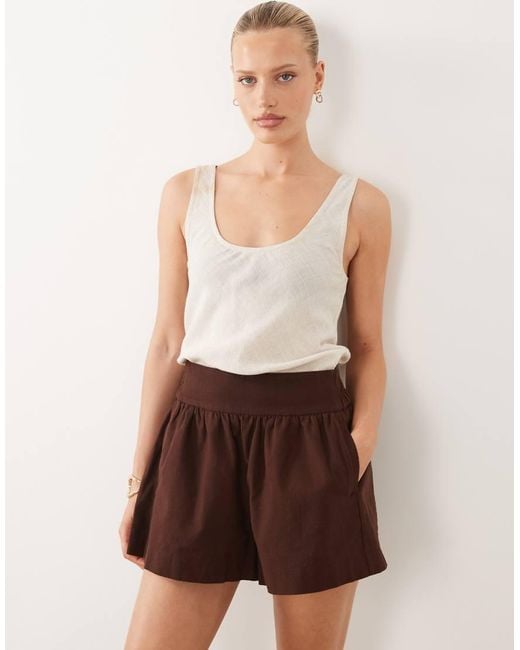 ASOS Brown Linen Look Pull On Shorts