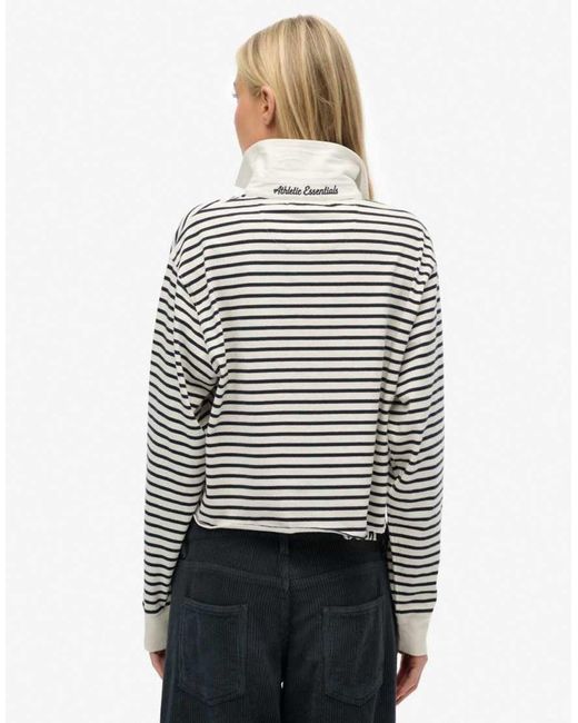 Superdry White Athletic Essentials Cropped Stripe Rugby Top