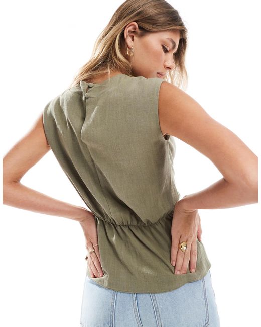 ASOS Green Cowl Neck Sleeveless Line-look Top With Twist Waist Detail