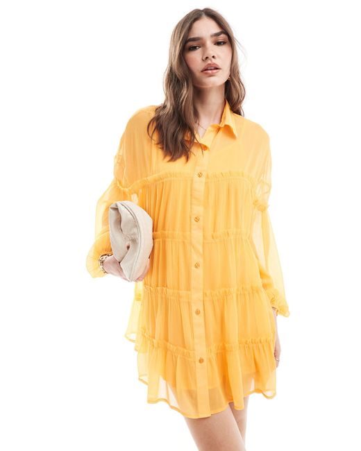 ASOS Yellow Chiffon Smock Mini Shirt Dress