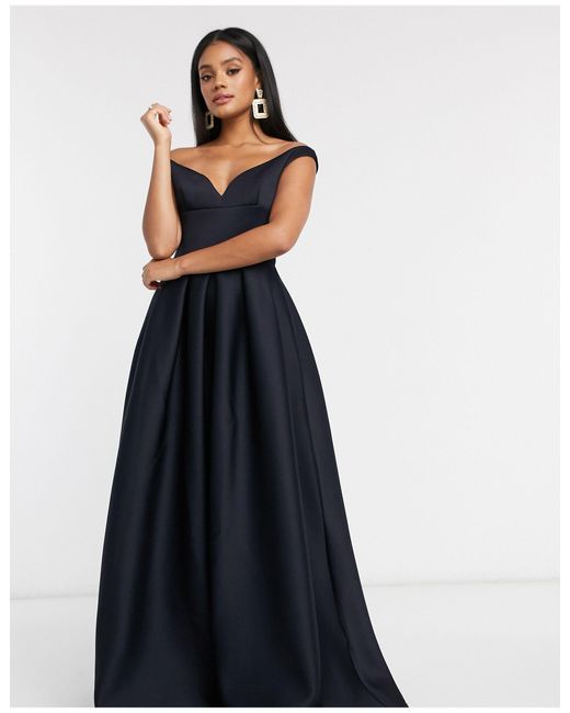 True Violet Blue Black Label Bardot Prom Maxi Dress With Pockets