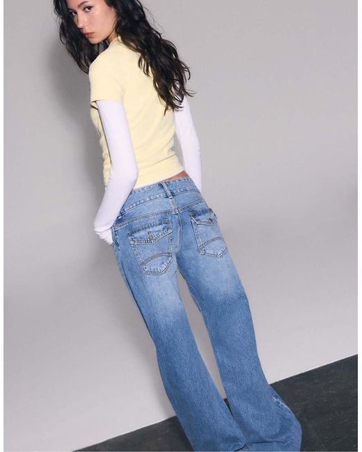 Stradivarius Blue Double Metal Button Straight-Leg Jeans