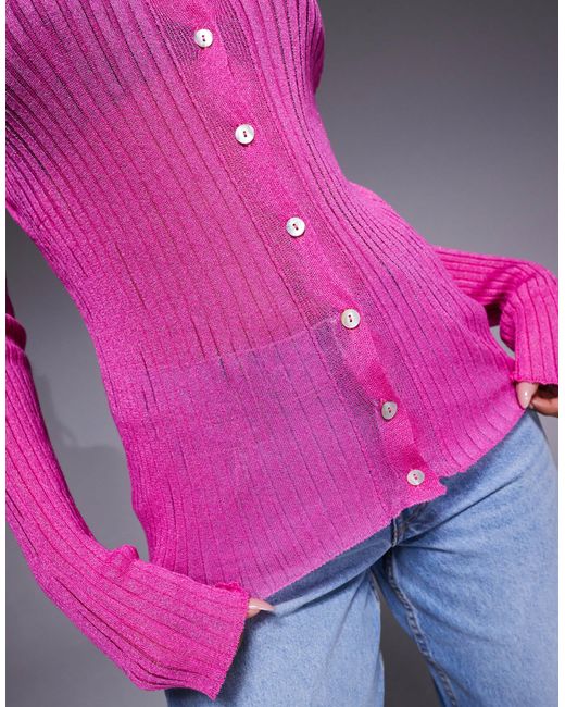 ASOS Pink Lightweight Sheer Rib Knit Cardigan