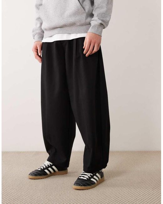 ASOS Black Tailored Pleated Wide Barrel Leg Trousers With Wool for men