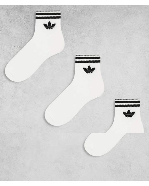 Adidas Originals White Adicolor Trefoil 3 Pack Ankle Socks