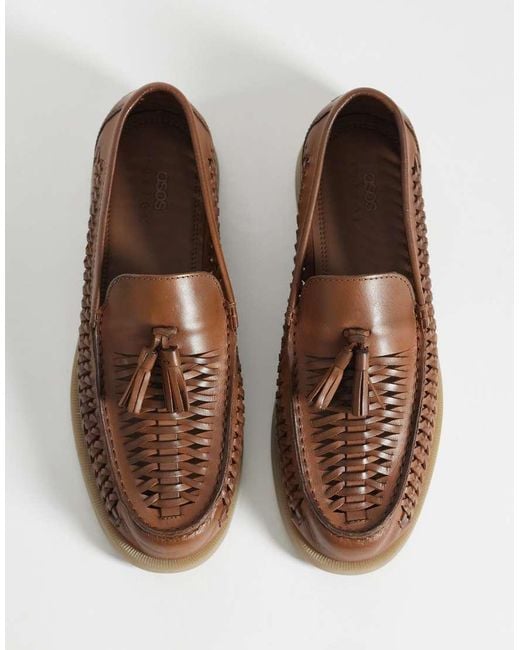 ASOS Brown Woven Tassel Loafers for men