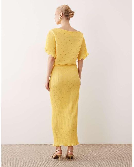 Never Fully Dressed Yellow Tilly Off Shoulder Plisse Maxi Dress