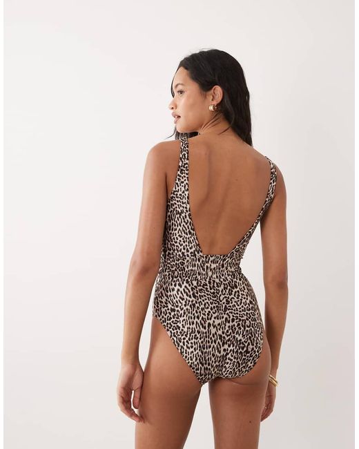 GOOD AMERICAN Brown Satin Waist Framer One Piece Swimsuit