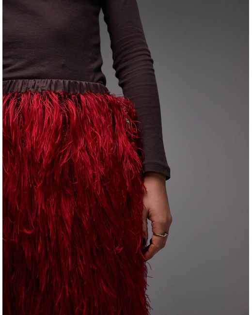 ASOS Red 3d Fringe Pencil Midi Skirt