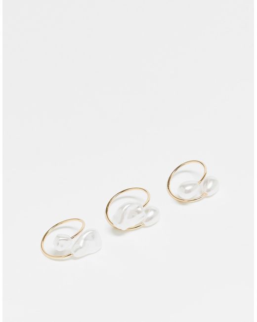 ASOS Natural – 3er-set e ringe mit kunstperlen