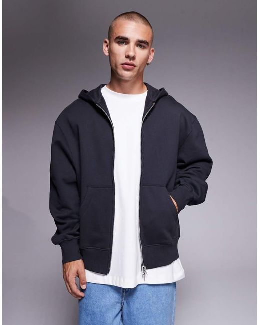 ASOS Blue Premium Heavyweight Oversized Zip Through Hoodie for men