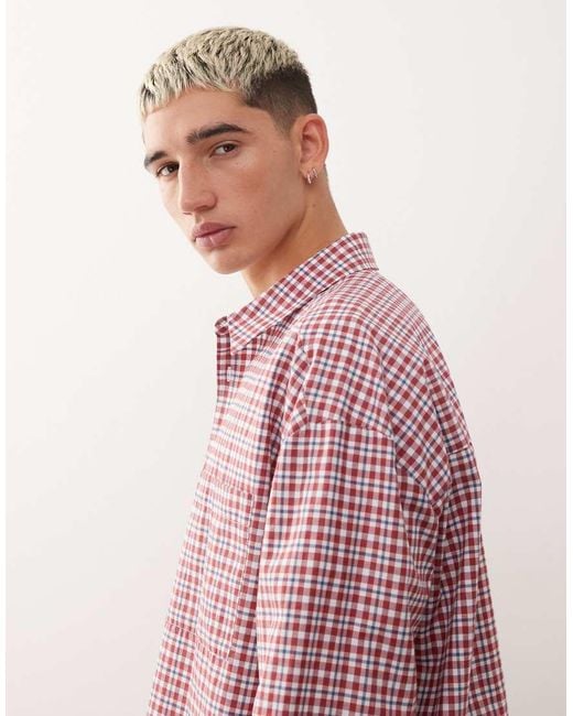Reclaimed Vintage Pink Long Sleeve Boxy Crop Shirt for men
