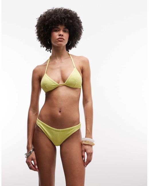 Monki Yellow Seersucker Triangle Bikini Top Co-Ord