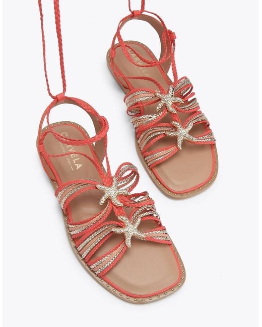 Carvela Kurt Geiger Red Marina Tie Sandal Flat Sandals