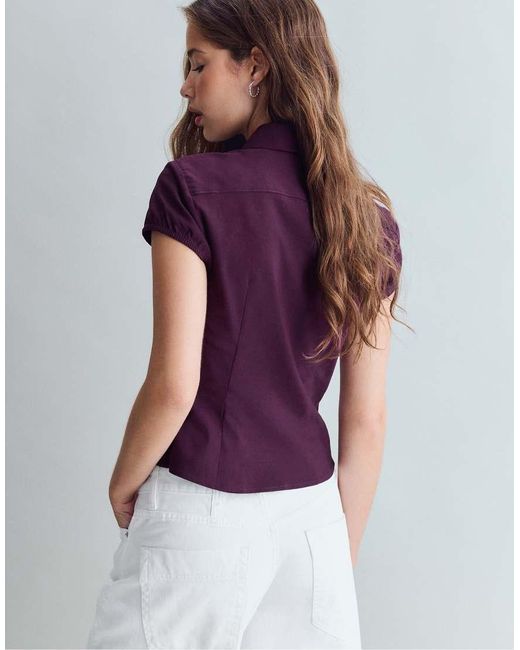 Stradivarius White Cut-out Short Sleeve Shirt