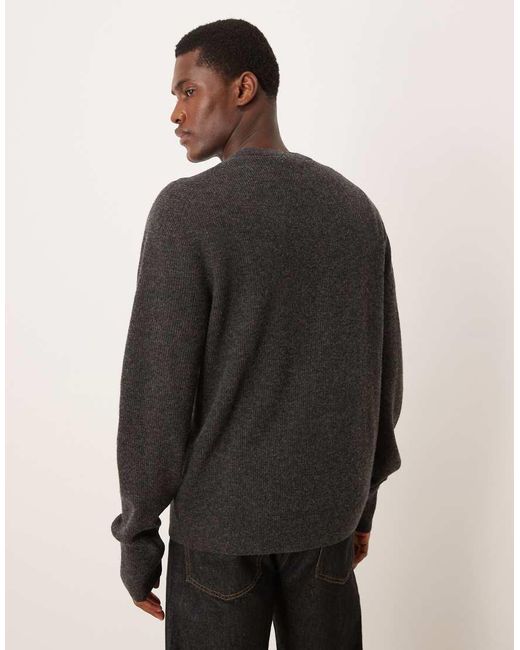 ARKET Gray Wool Rich Crew Neck Ribbed Sweater With Wrist Gaiters And Thumb Holes for men