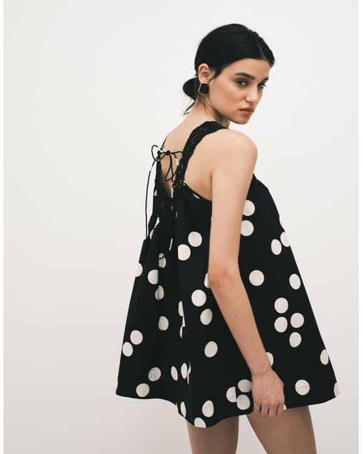 ASOS White V-neck Smock Poplin Mini Sundress With Lace Overlay