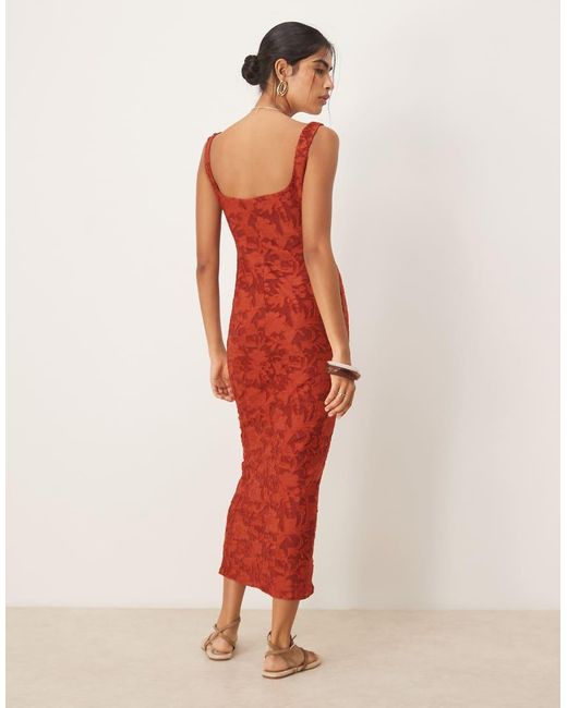 ASOS Red Ruched Bust Corset Detail Midi Dress