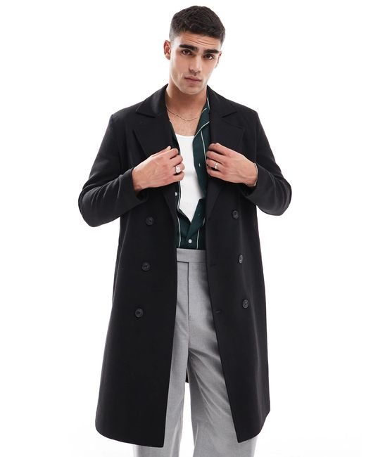 Only & Sons – zweireihiger mantel in Black für Herren