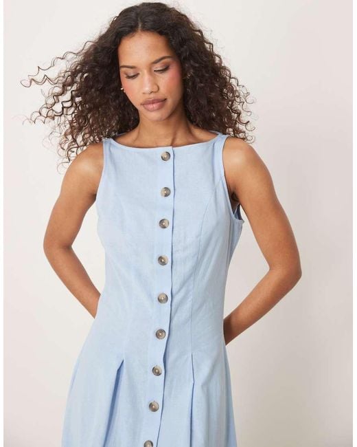 ASOS Blue Slash Neck Button Down Waistcoat Maxi Dress