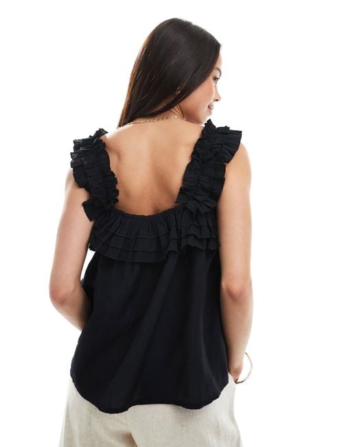 Vero Moda Black Pleated Ruffle Trim Cami