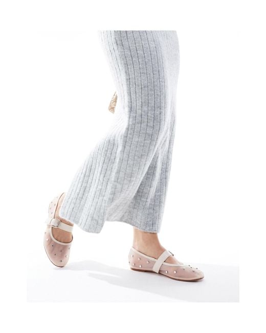 ASOS Natural Wide Fit Lou Mesh Mary Jane Ballet