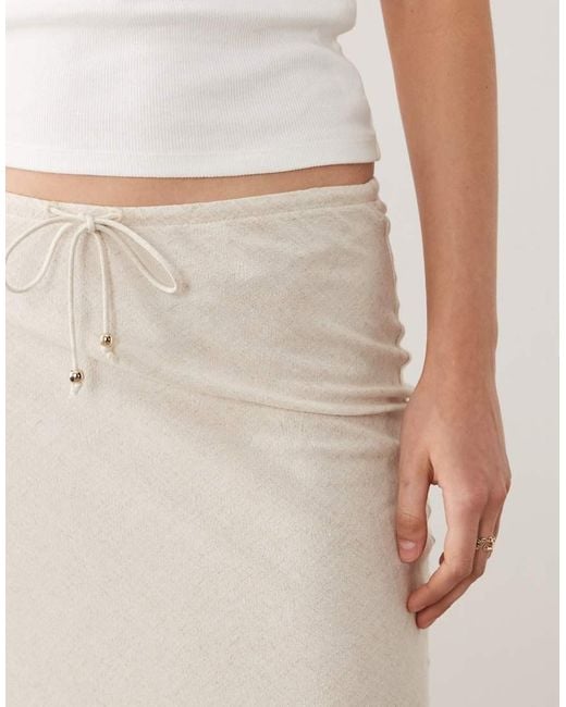 New Look Natural Linen Blend Bias Midi Skirt